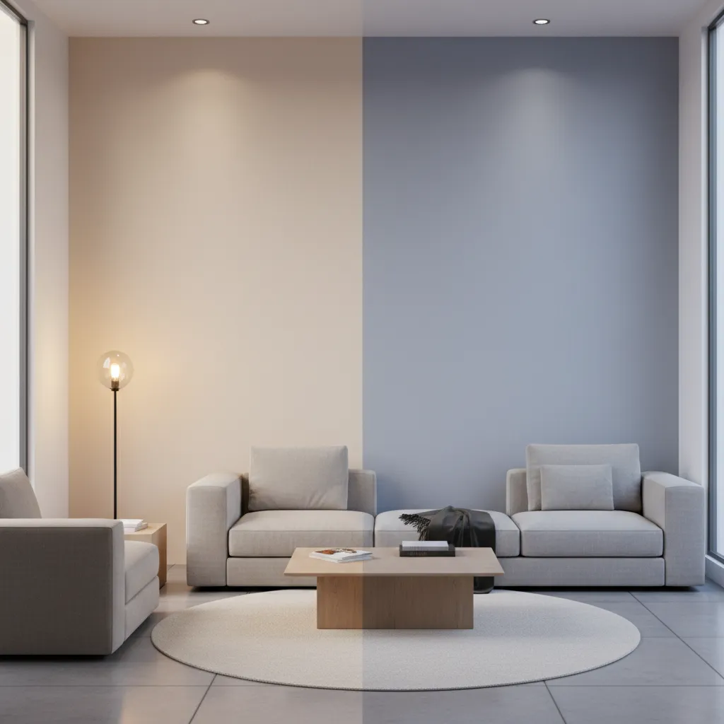Wall paint appearing different under warm and cool lighting