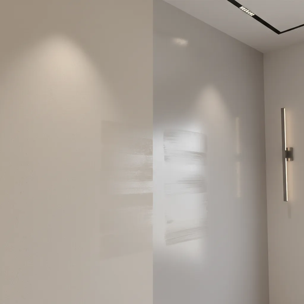 demonstration of cleaning marks on different wall paint finishes