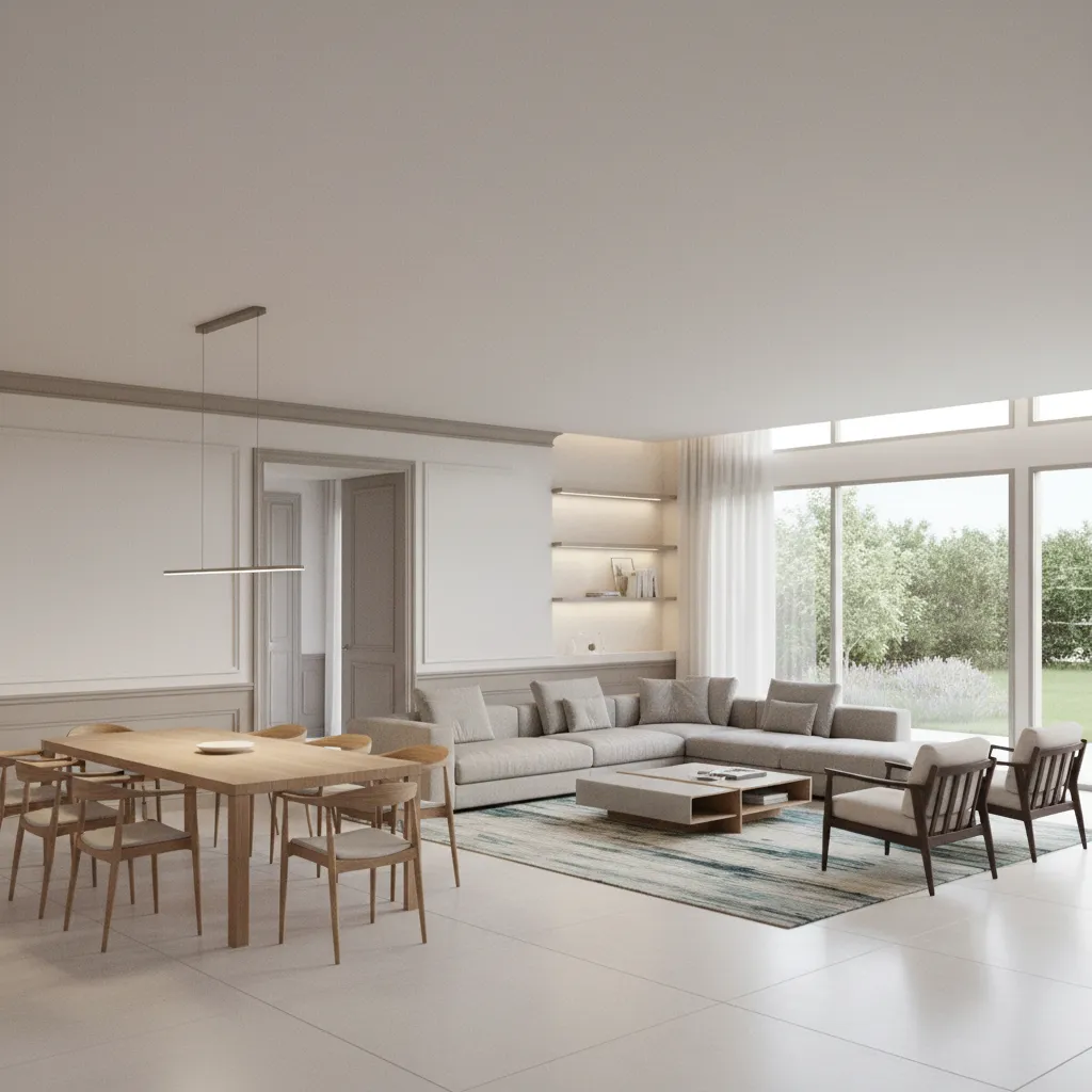 open layout showing ceiling matte walls eggshell and satin trim