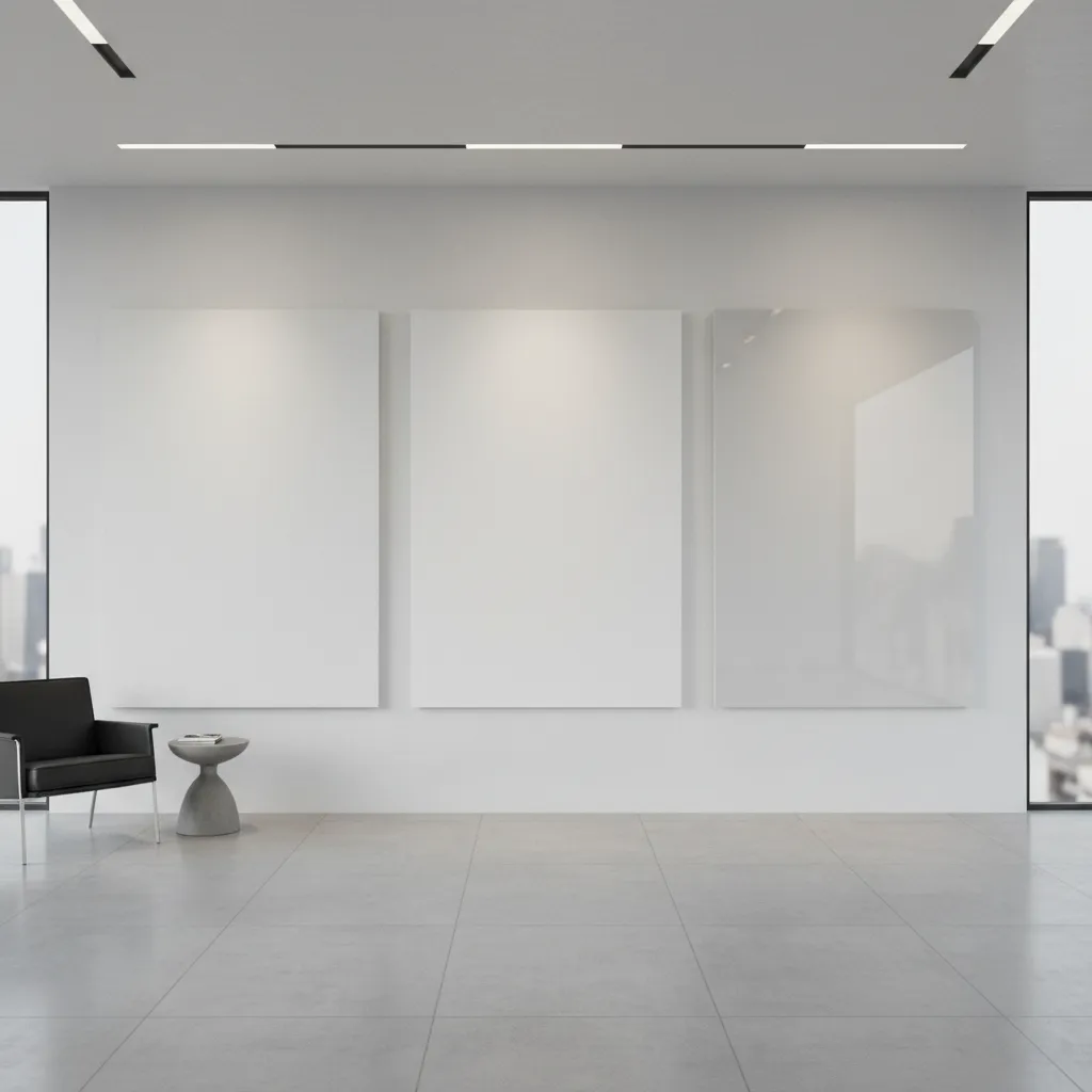 comparison of matte satin and glossy interior paint finishes on wall panels