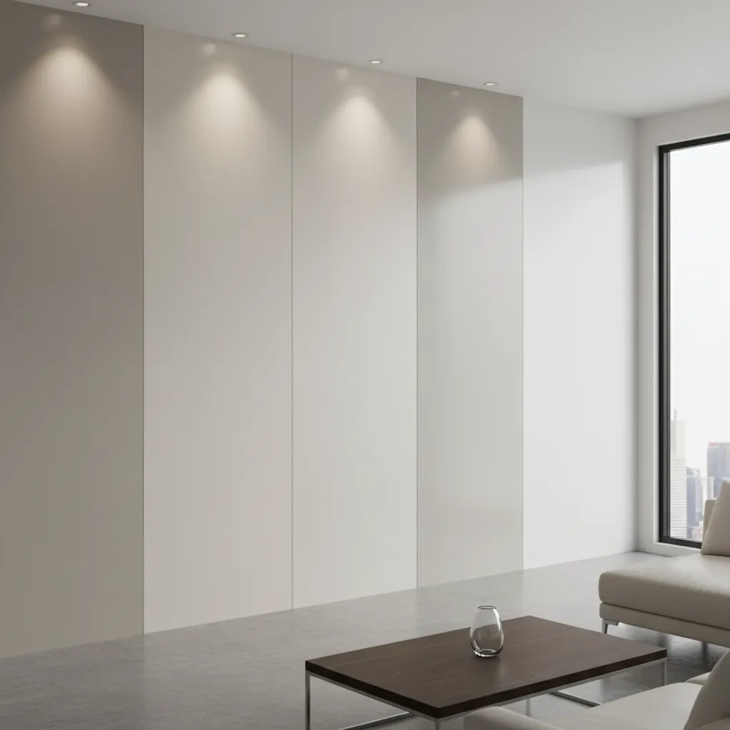 Comparison of matte eggshell satin and semi gloss paint finishes on interior wall panels