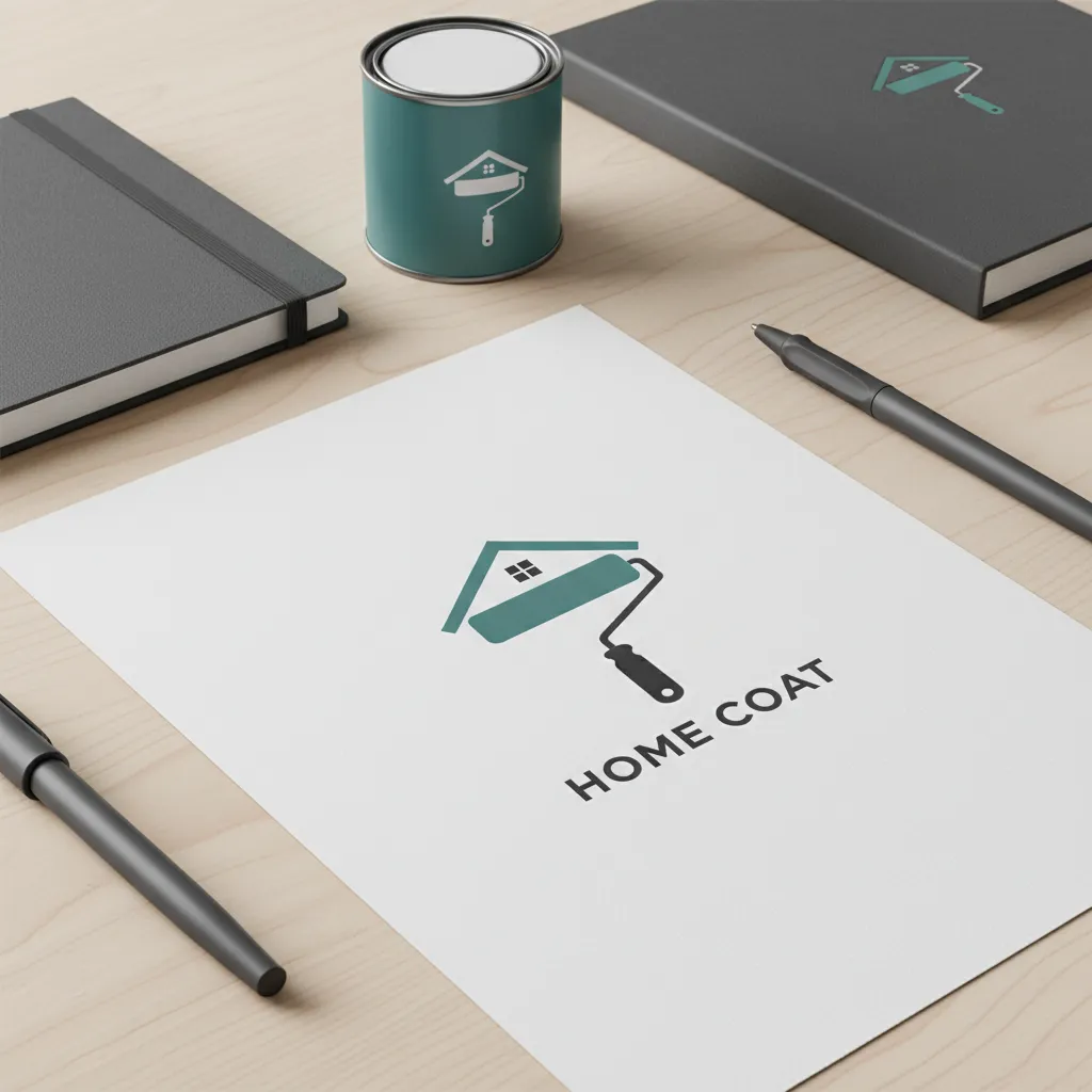 Concepto de logo con rodillo de pintura para empresa de pintura