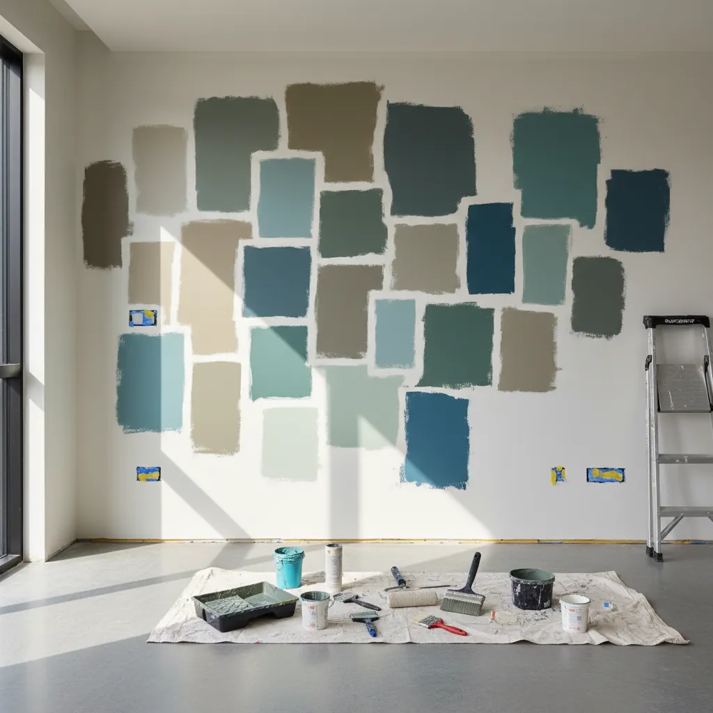 Pared con muestras de pintura probadas antes de decidir el color final