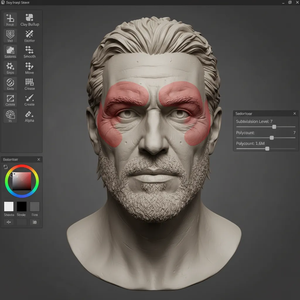 paint selection tool highlighting regions on a high poly sculpted model
