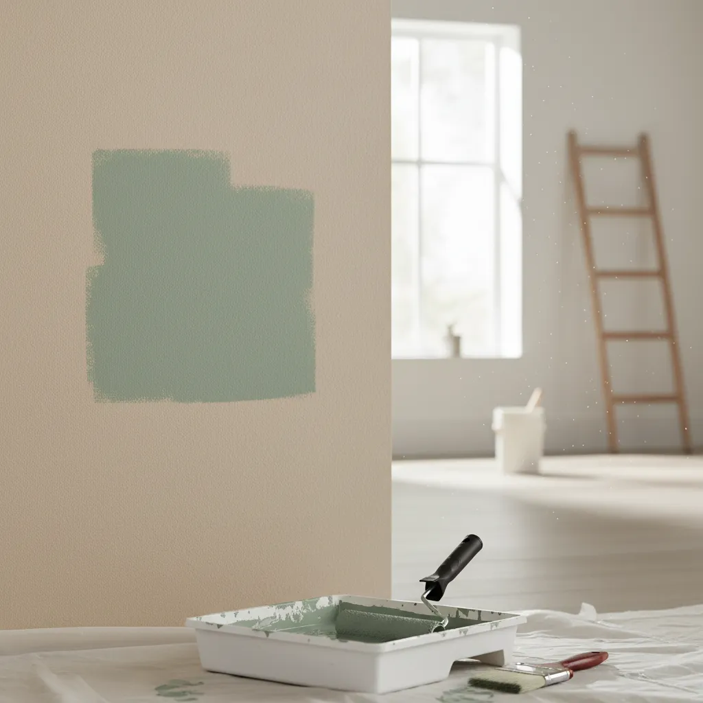 small square paint test patch applied on interior wall to check coverage