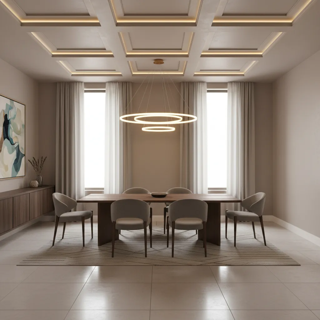 Decorative ceiling beams painted in satin finish highlighting architectural lines