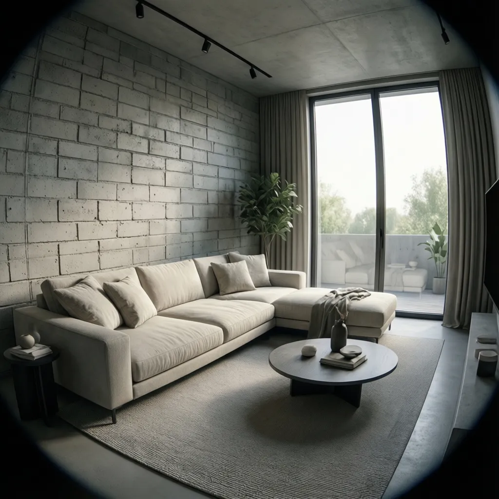 painted concrete block wall in modern living room interior