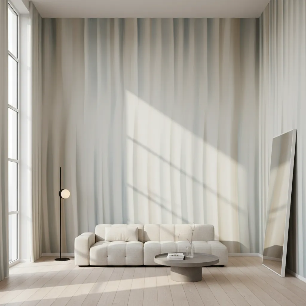 wall painting that mimics soft vertical fabric drapery folds