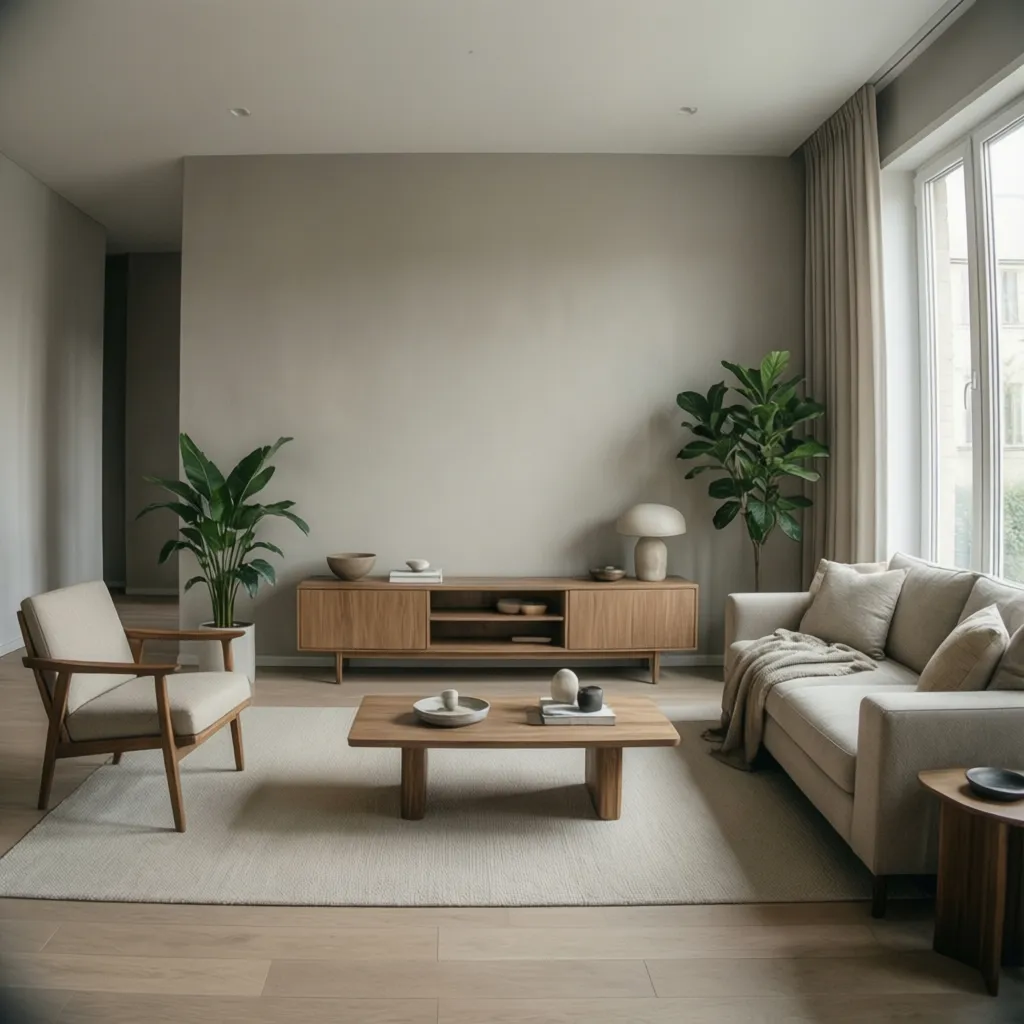 Interior minimalista con paredes pintadas en tonos neutros