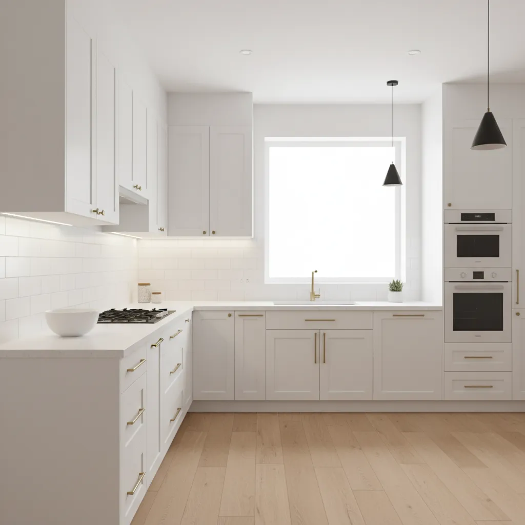 Kitchen with freshly painted cabinets and updated hardware