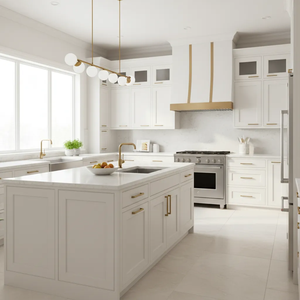 Kitchen with freshly painted cabinets and modern handles