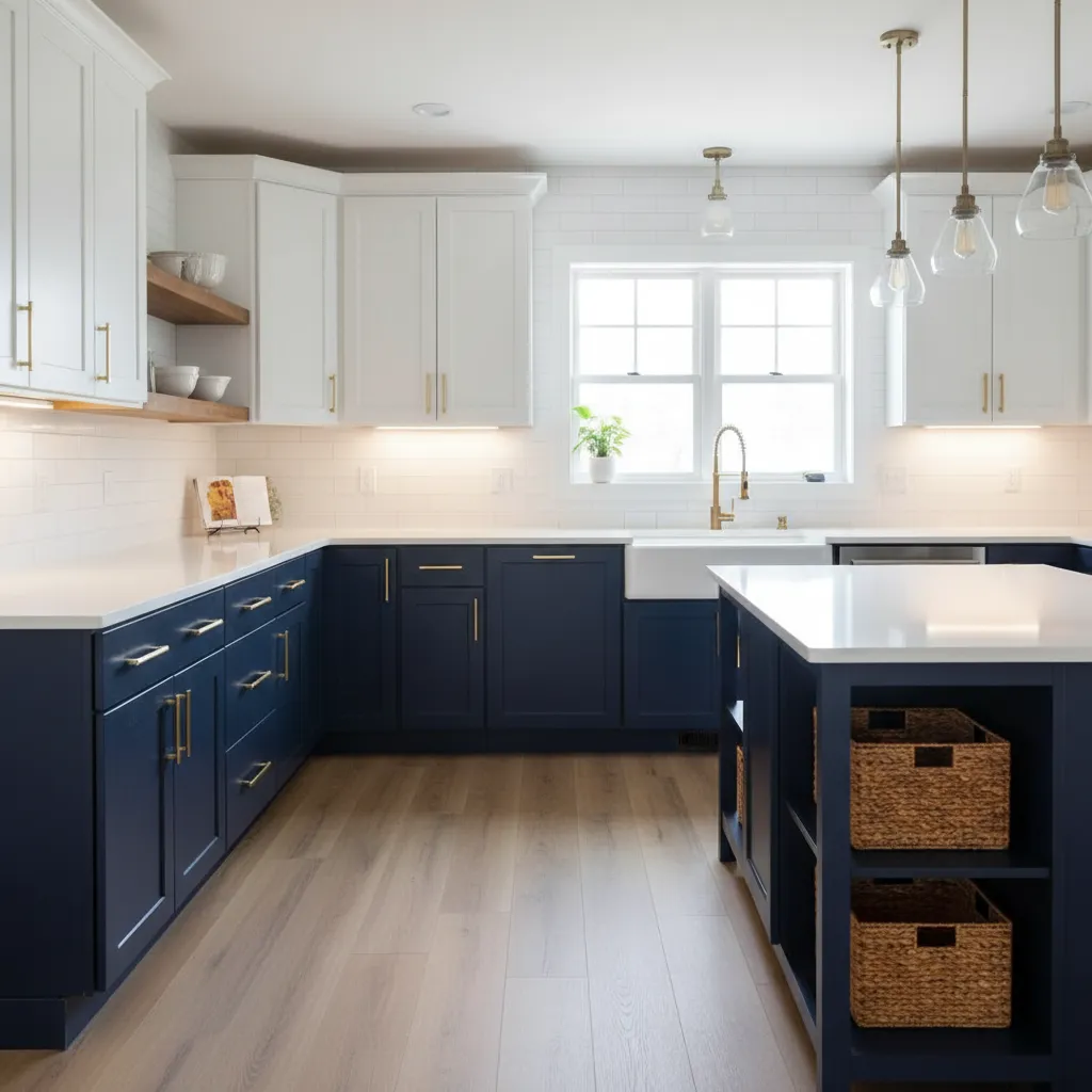 Kitchen with freshly painted cabinets and modern hardware