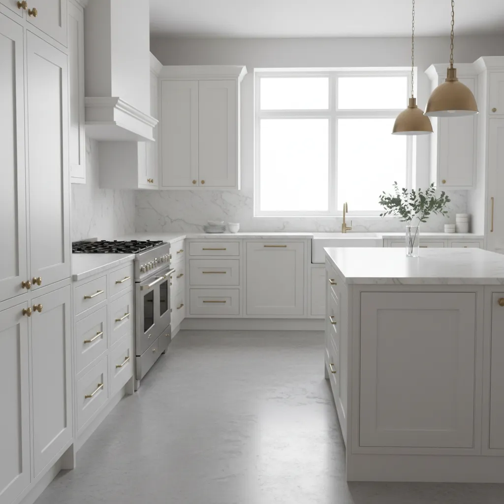 Freshly painted shaker kitchen cabinets in matte finish
