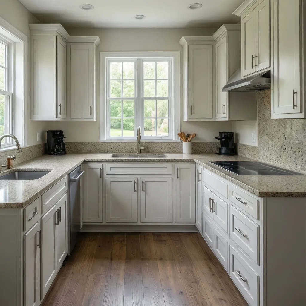 freshly painted modern kitchen cabinets with smooth enamel finish