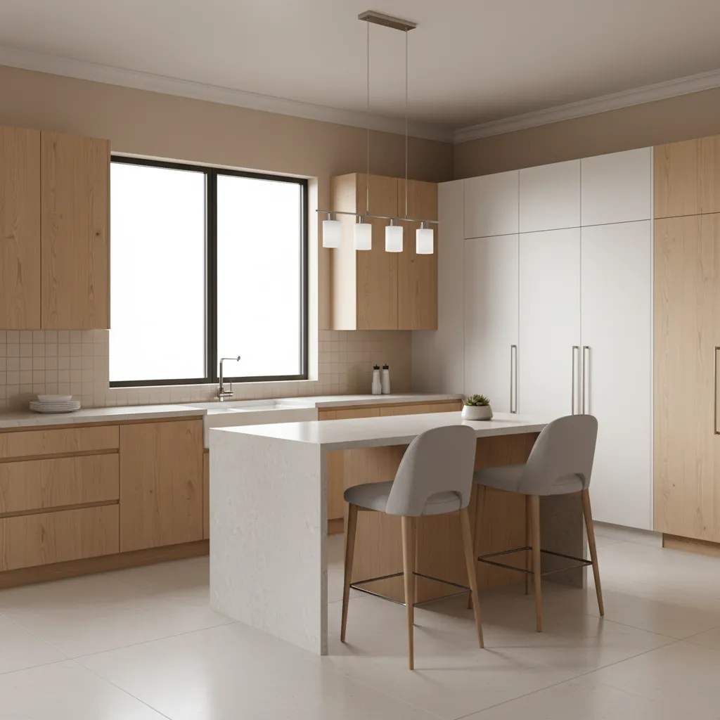 Modern kitchen wall painted with satin finish neutral color