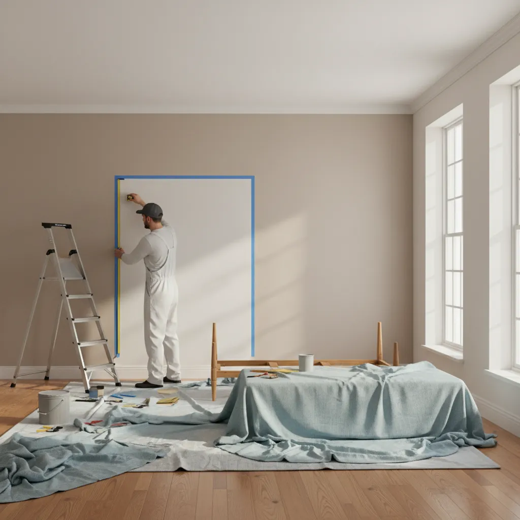 Professional painter measuring interior wall area before preparing a painting estimate
