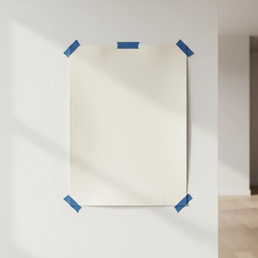 poster attached to painted wall using painter's tape corners