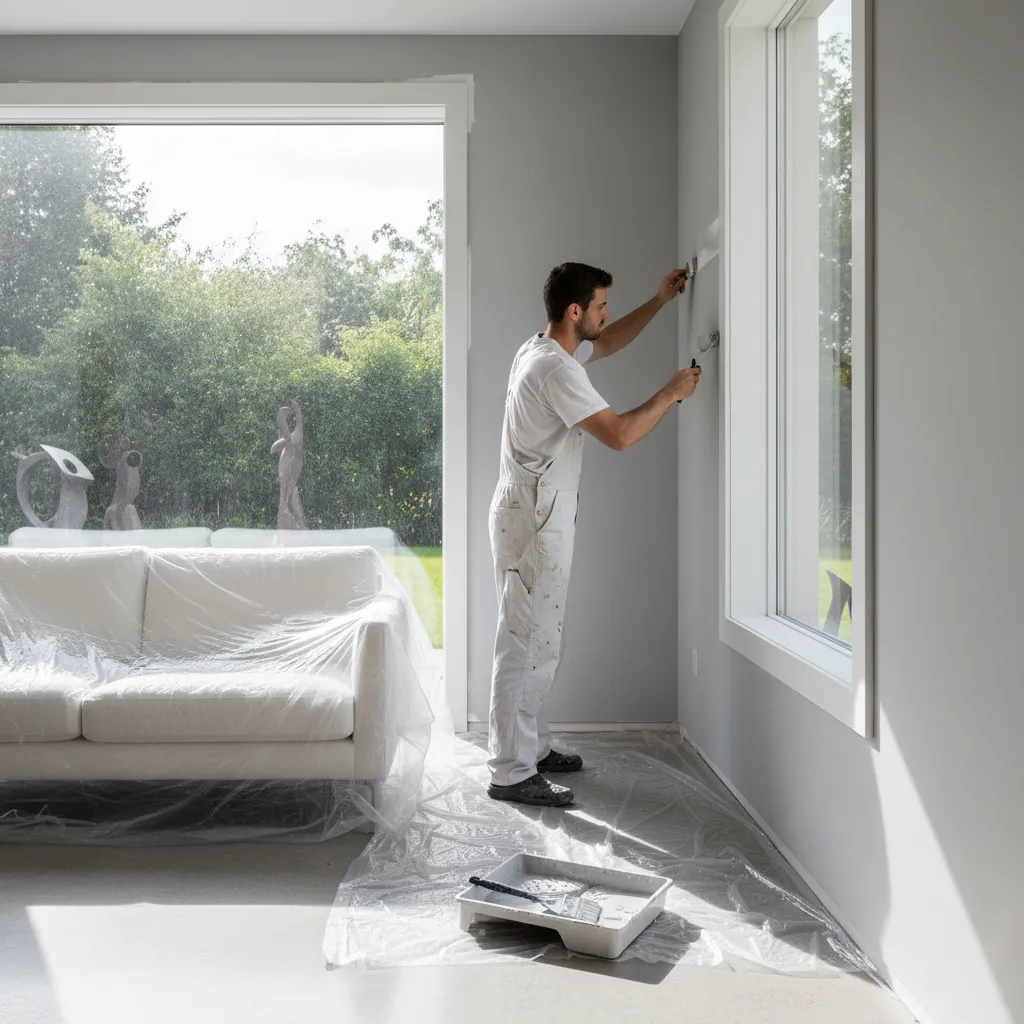 interior wall painting around window frame showing edges and trim work