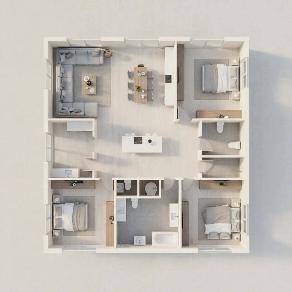 interior layout with multiple rooms illustrating wall surfaces for painting estimates