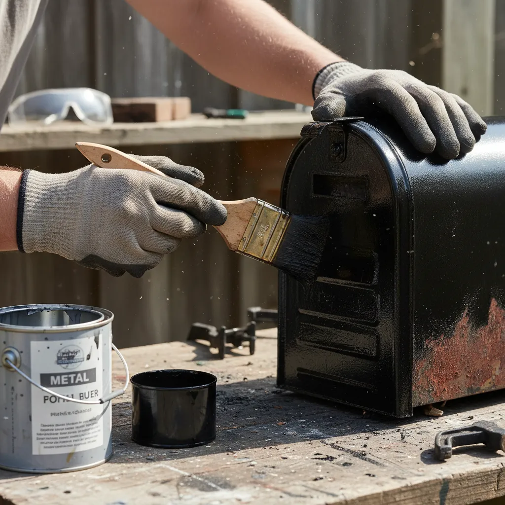Applying rust resistant paint to an iron mailbox surface