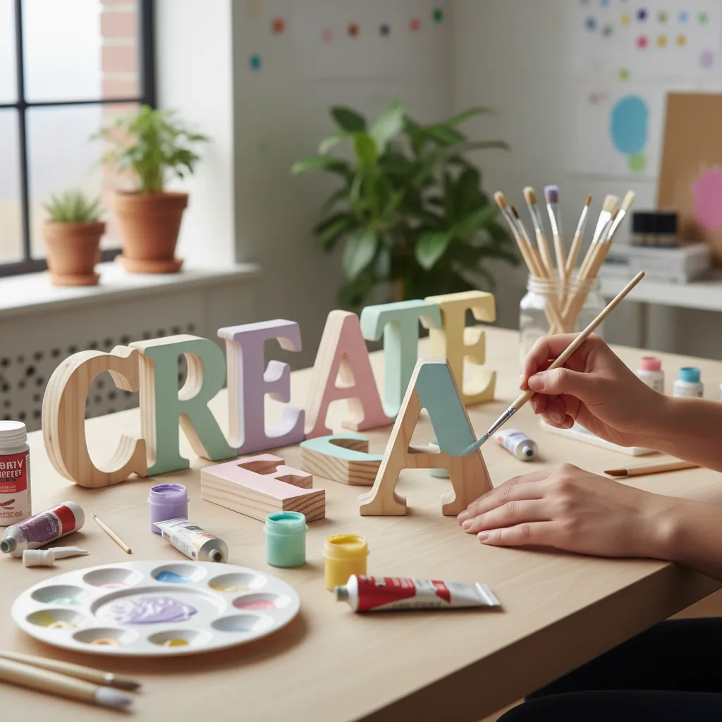 thin layered painting process on decorative wooden letters