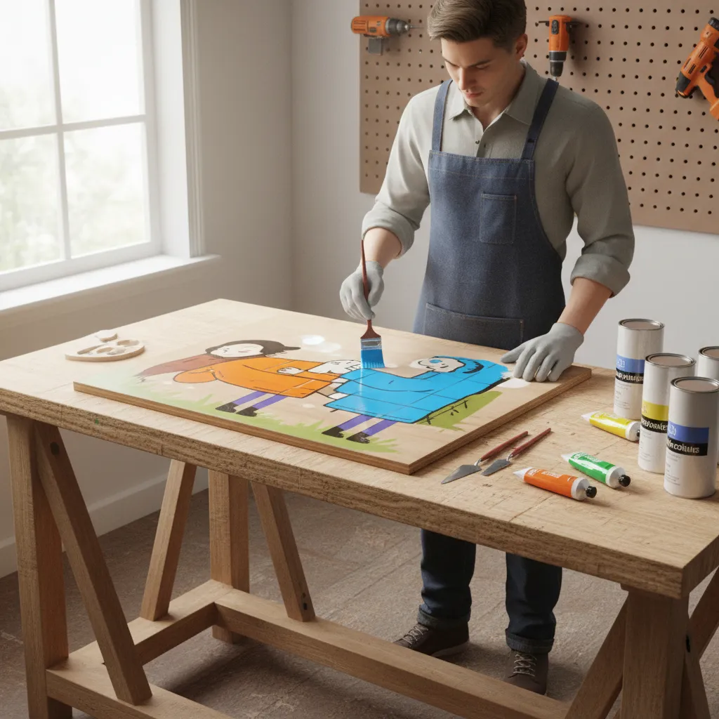 Applying UV resistant paint to outdoor character decorations