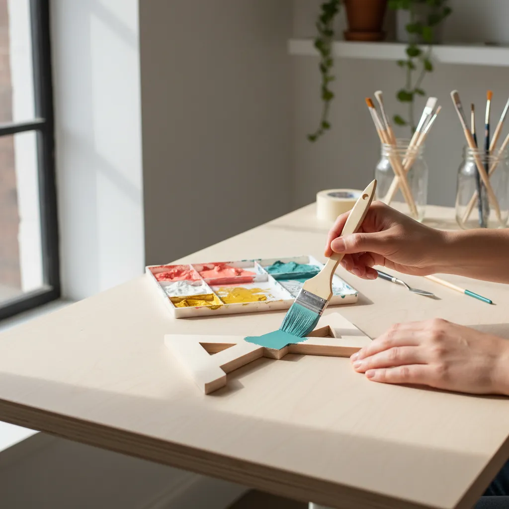 painting wooden letter using foam brush for smooth finish