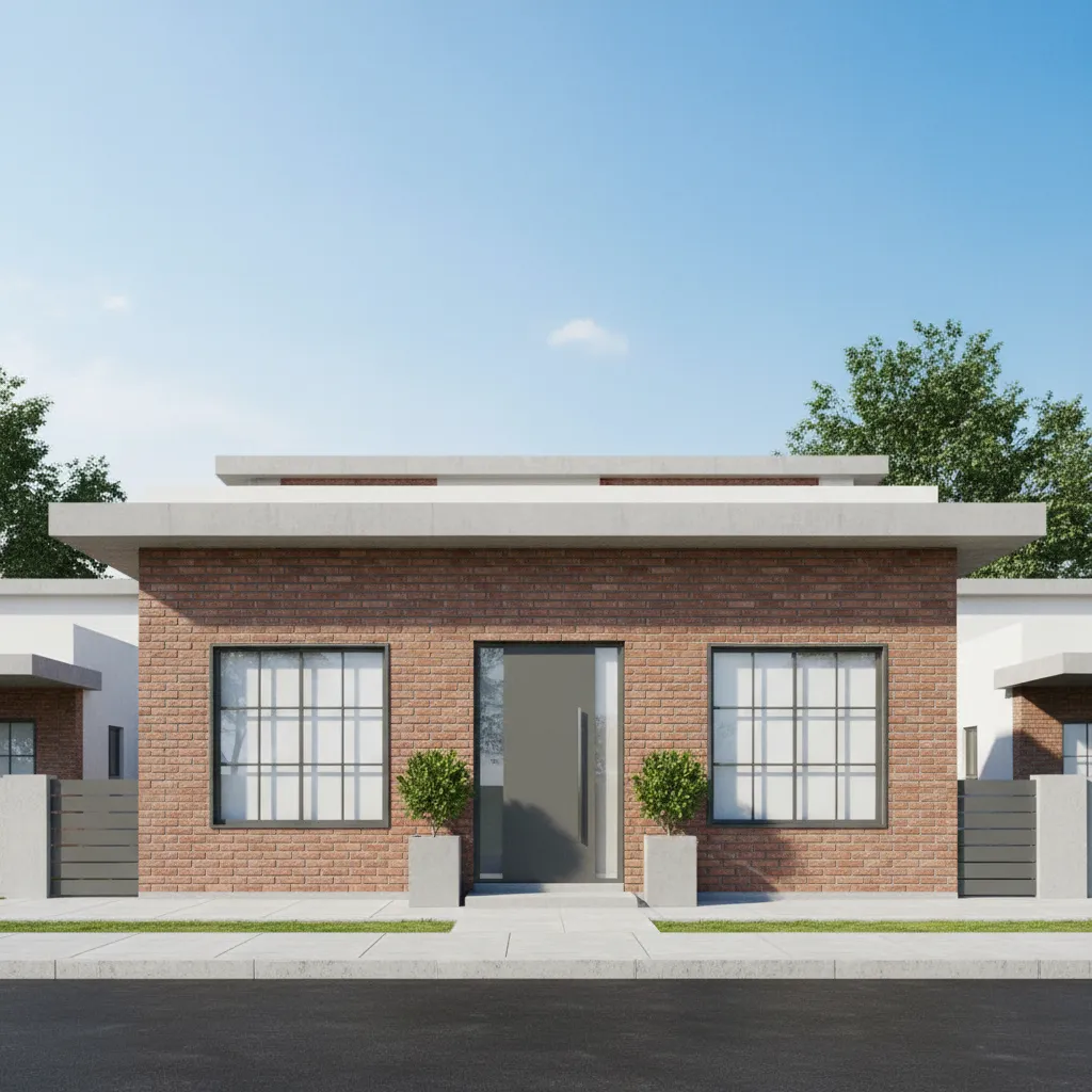 Modern pakka house built with brick walls and reinforced concrete roof