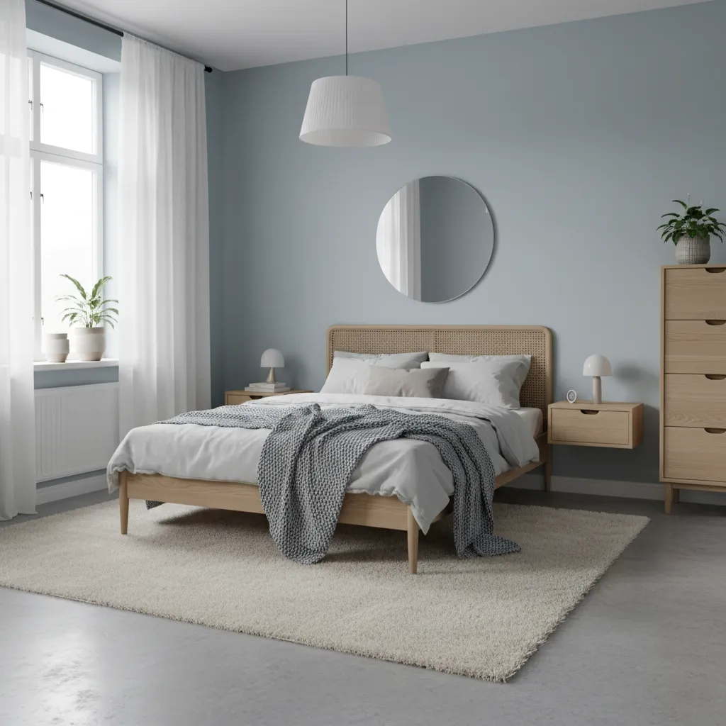 pale blue painted bedroom creating airy spacious atmosphere