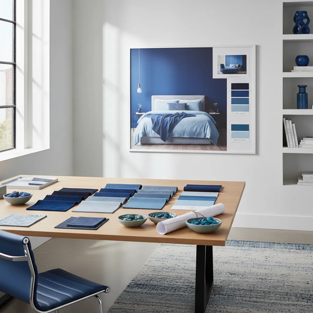 Paleta de colores azules utilizados en diseño de dormitorios