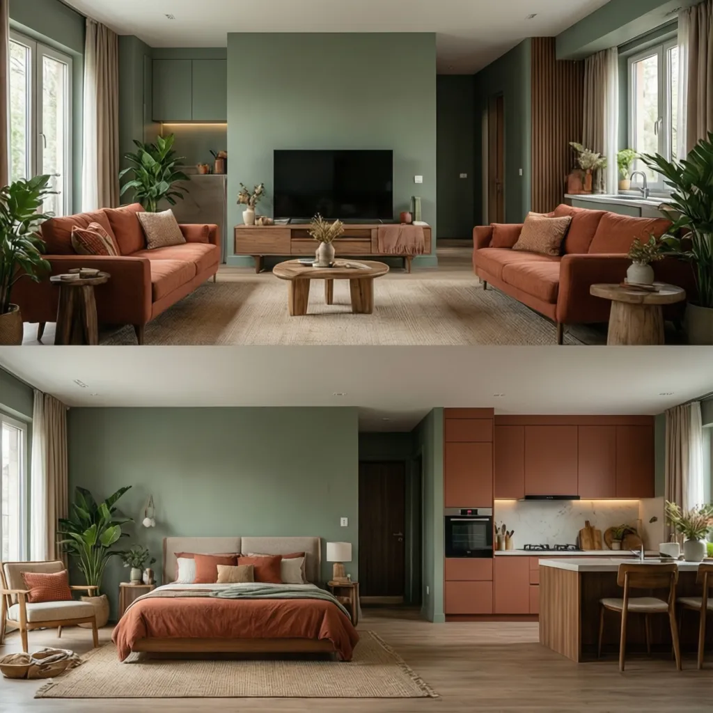 Diferentes habitaciones de una casa con paleta de colores coherente