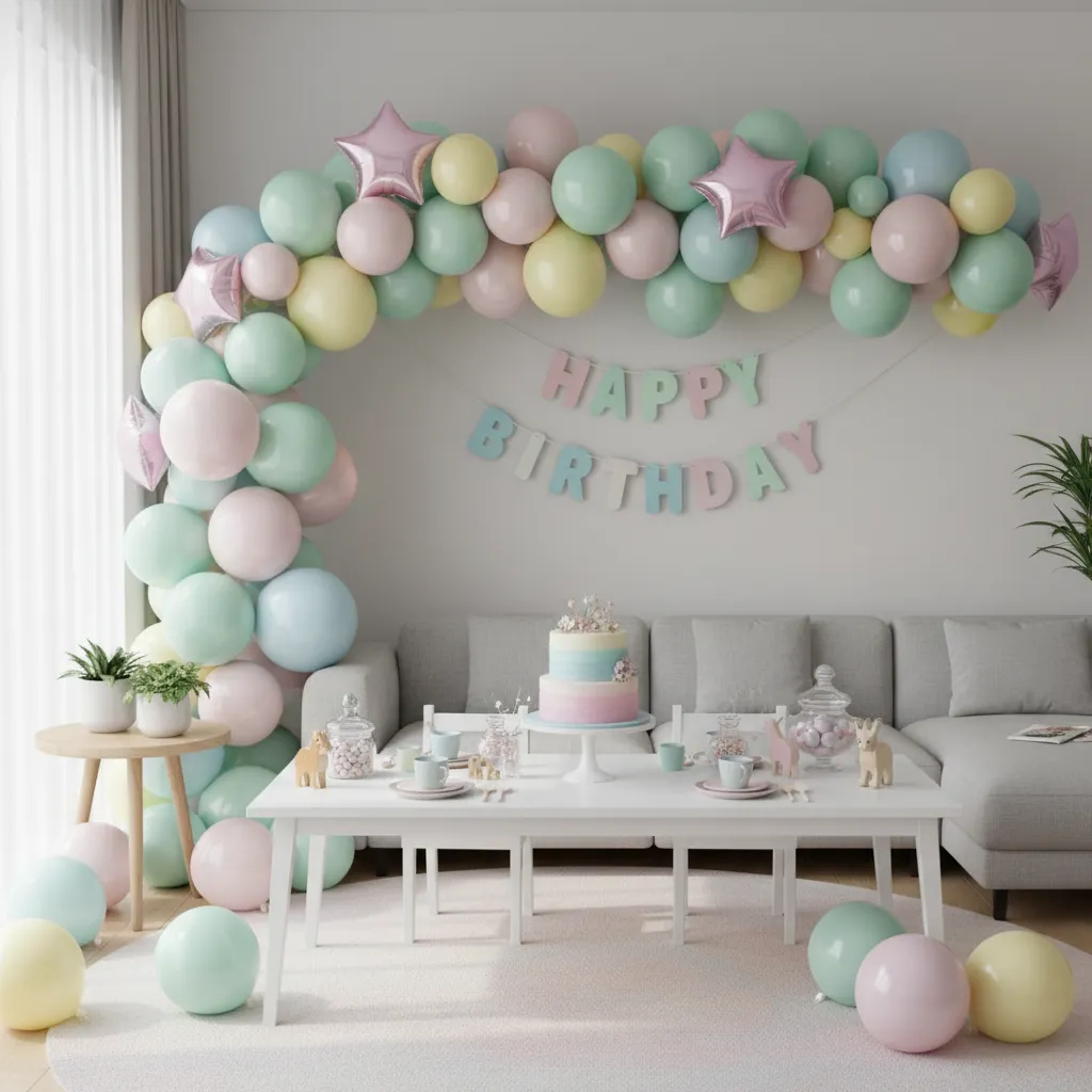 Decoración infantil con paleta de colores pastel en sala moderna