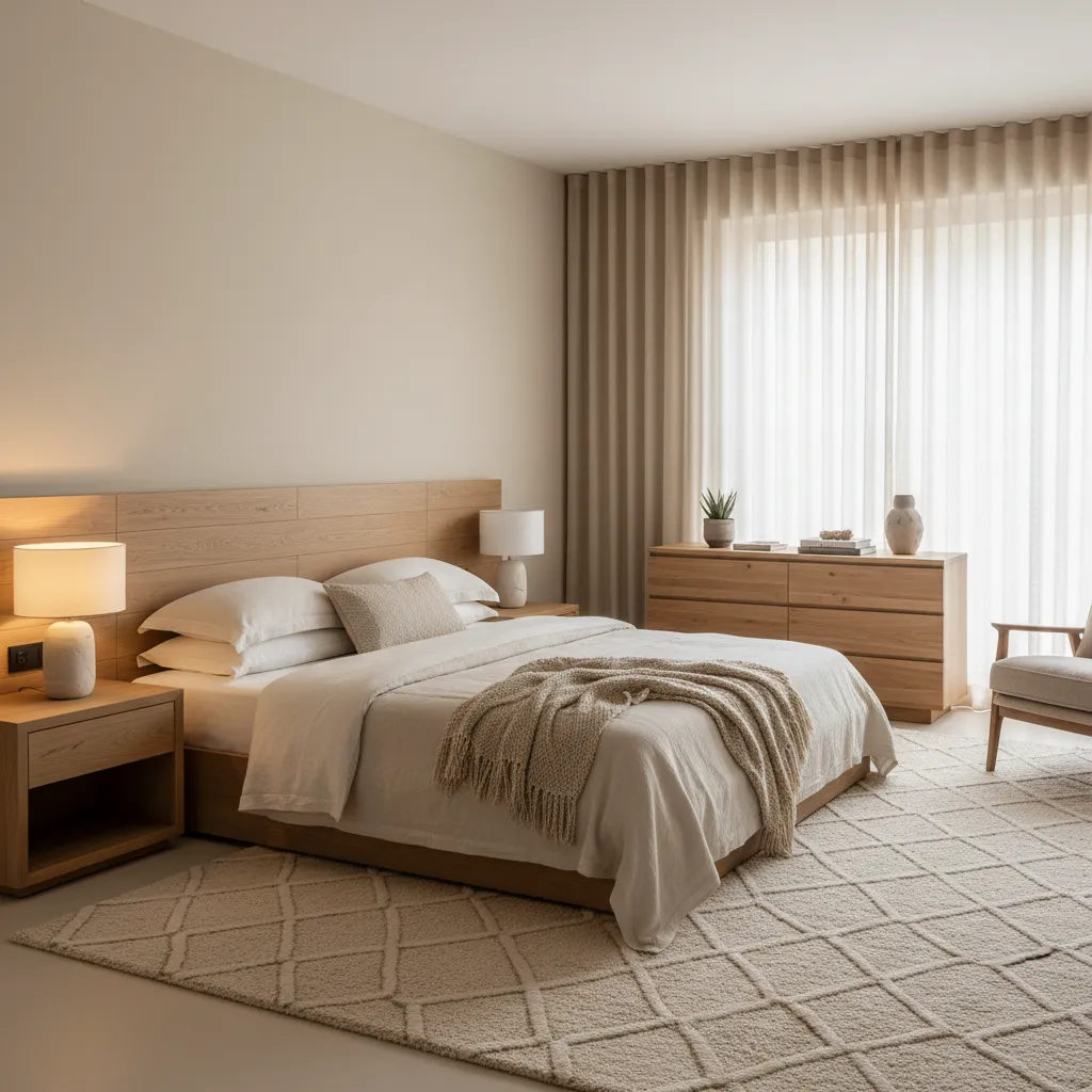 Habitación con paleta de colores neutra y decoración equilibrada