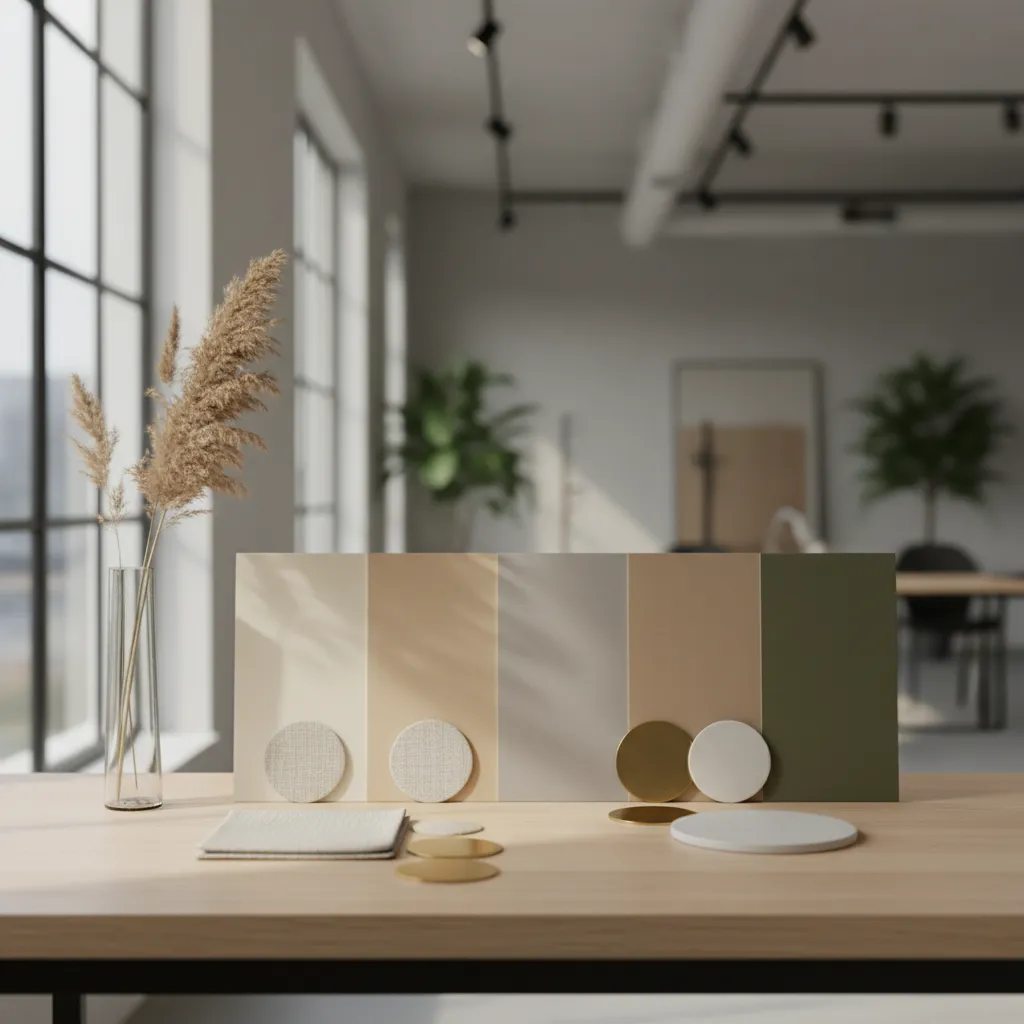 Paleta de colores neutros utilizada para pintar paredes interiores