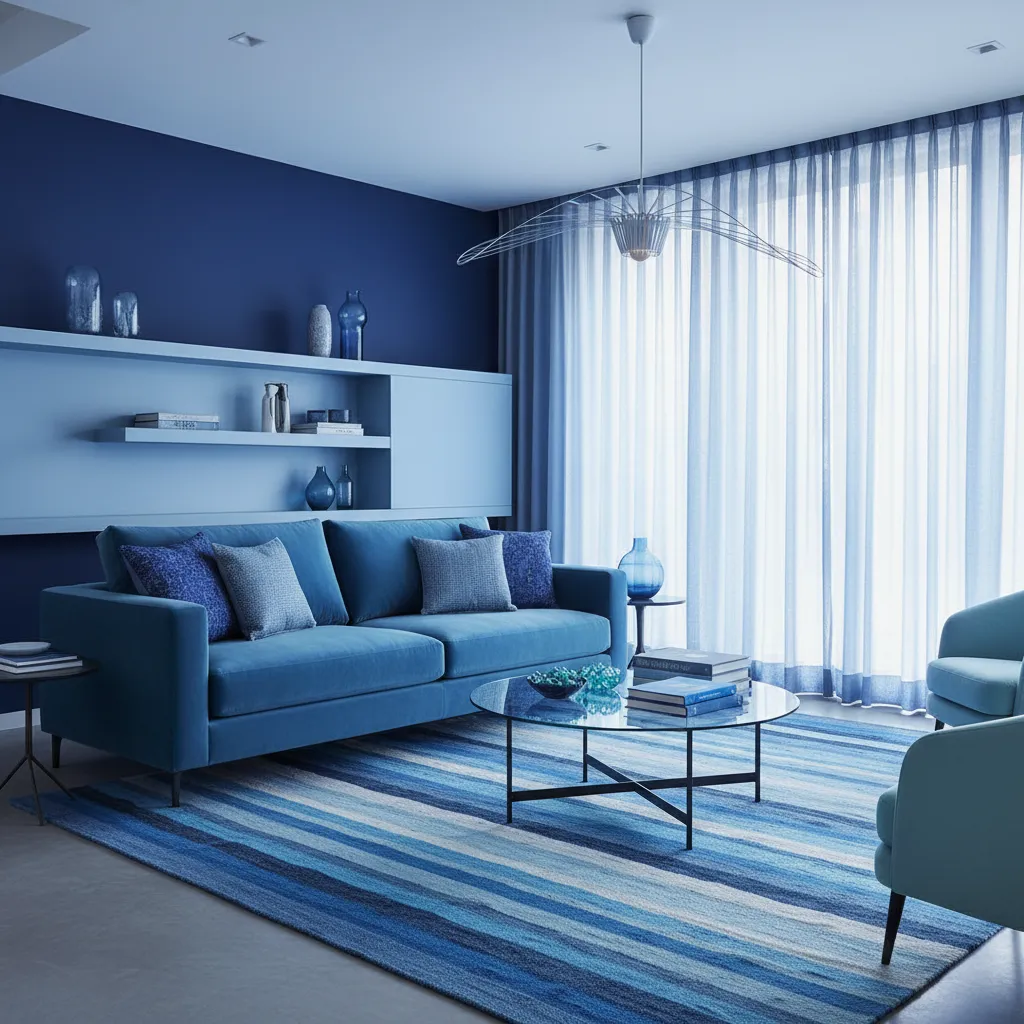 Diferentes tonos de azul aplicados en un interior moderno