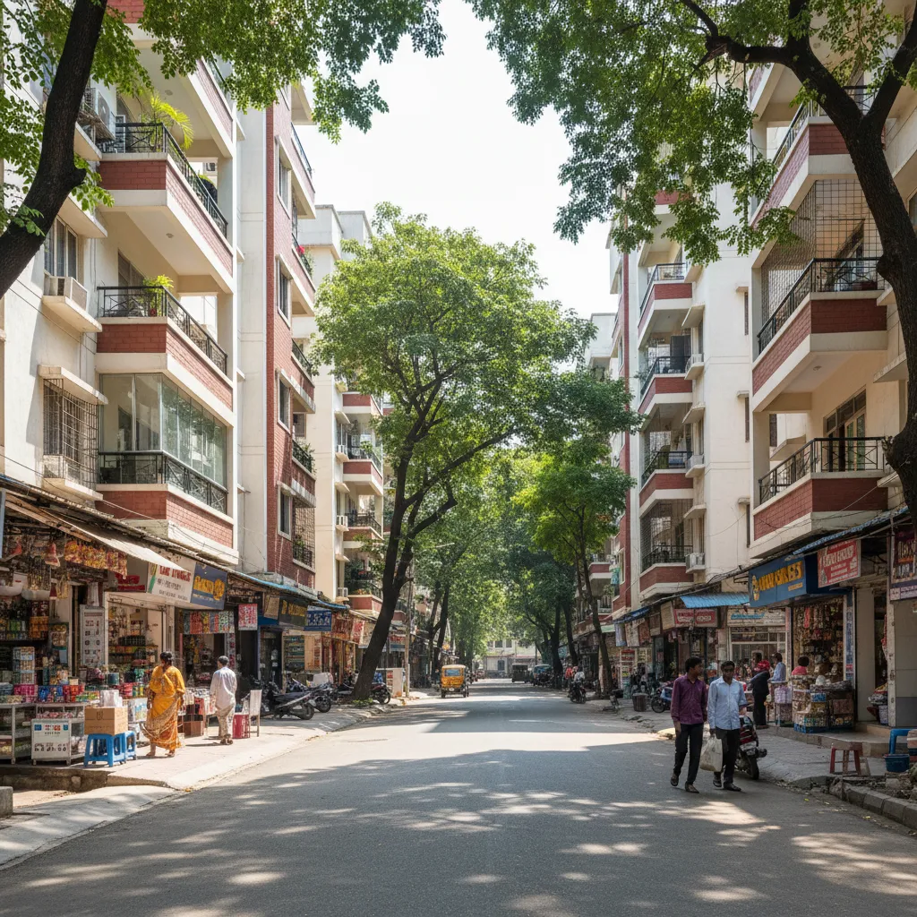 Street view of residential apartments in Pallikaranai Chennai