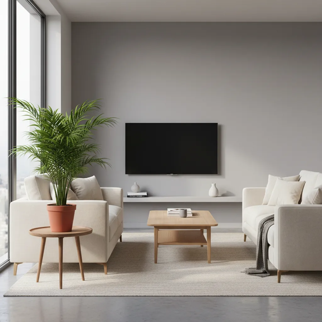 Palmera pequeña decorando un apartamento compacto