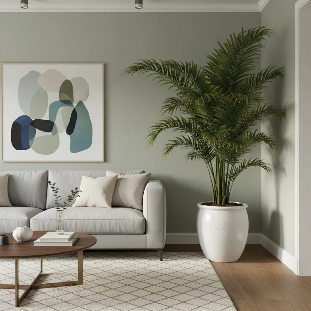 Palmera kentia decorando una esquina del salón