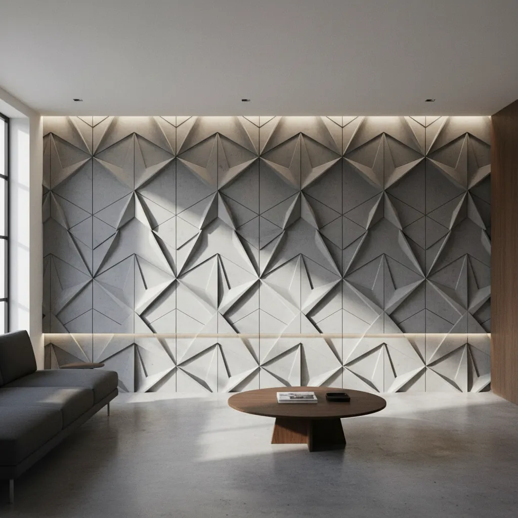 Panel decorativo 3D con iluminación lateral resaltando la textura