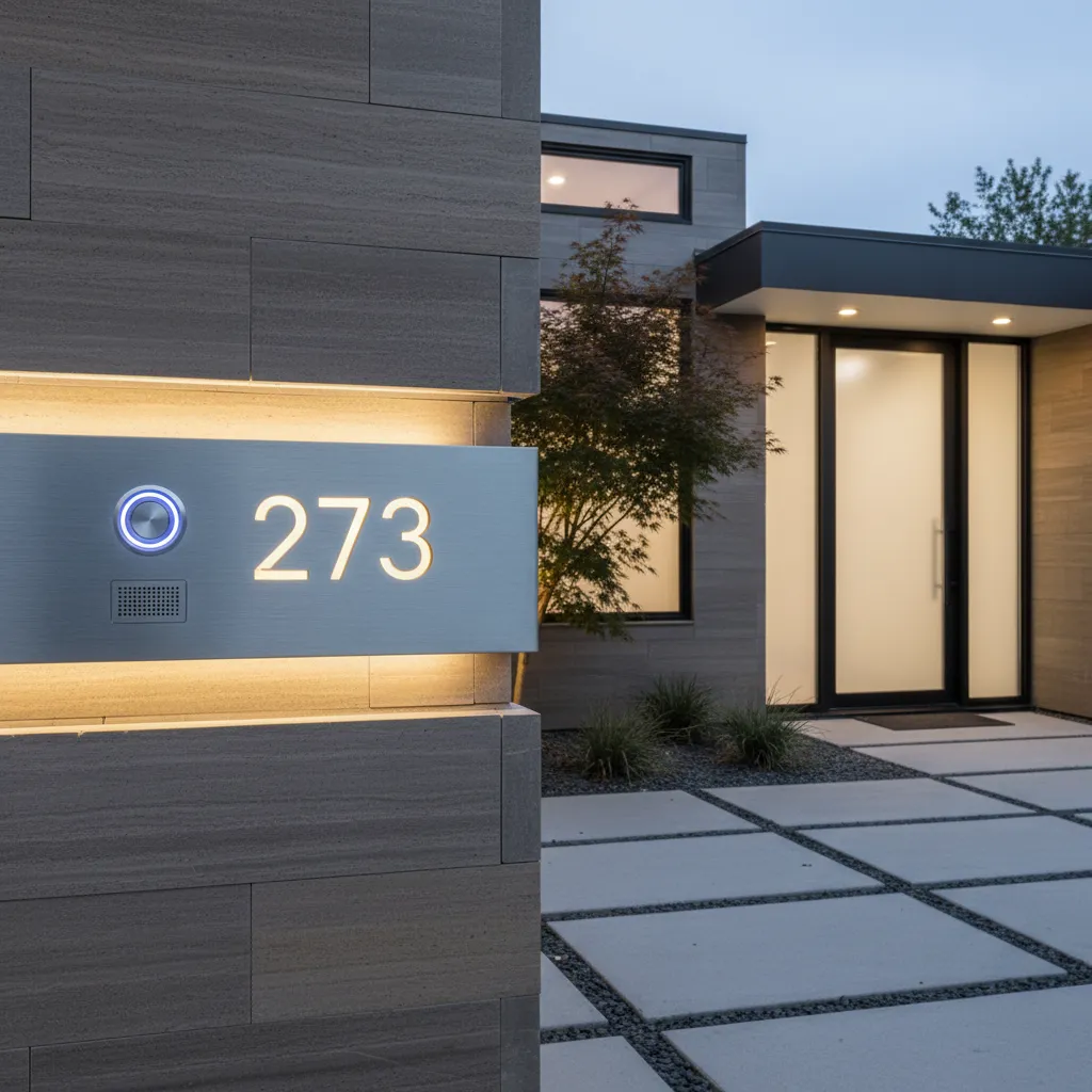 Panel de entrada con timbre, número de casa e interfono