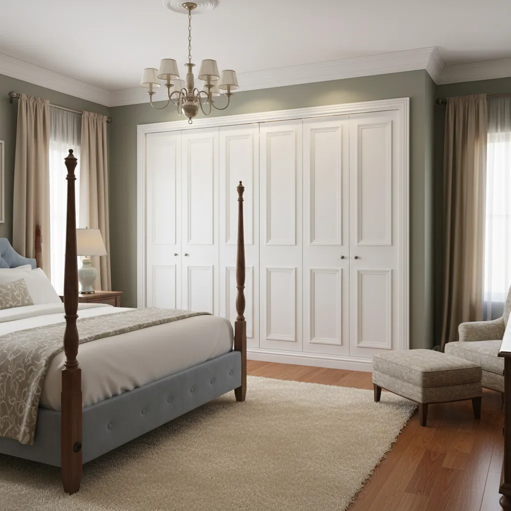 Traditional bifold closet doors with decorative panel molding
