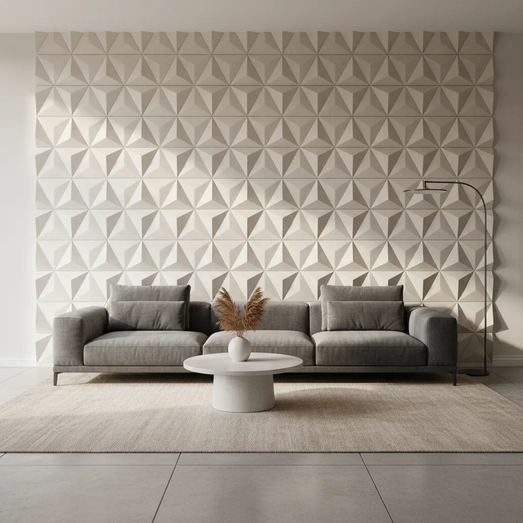 Paneles decorativos 3D con relieve geométrico en pared interior