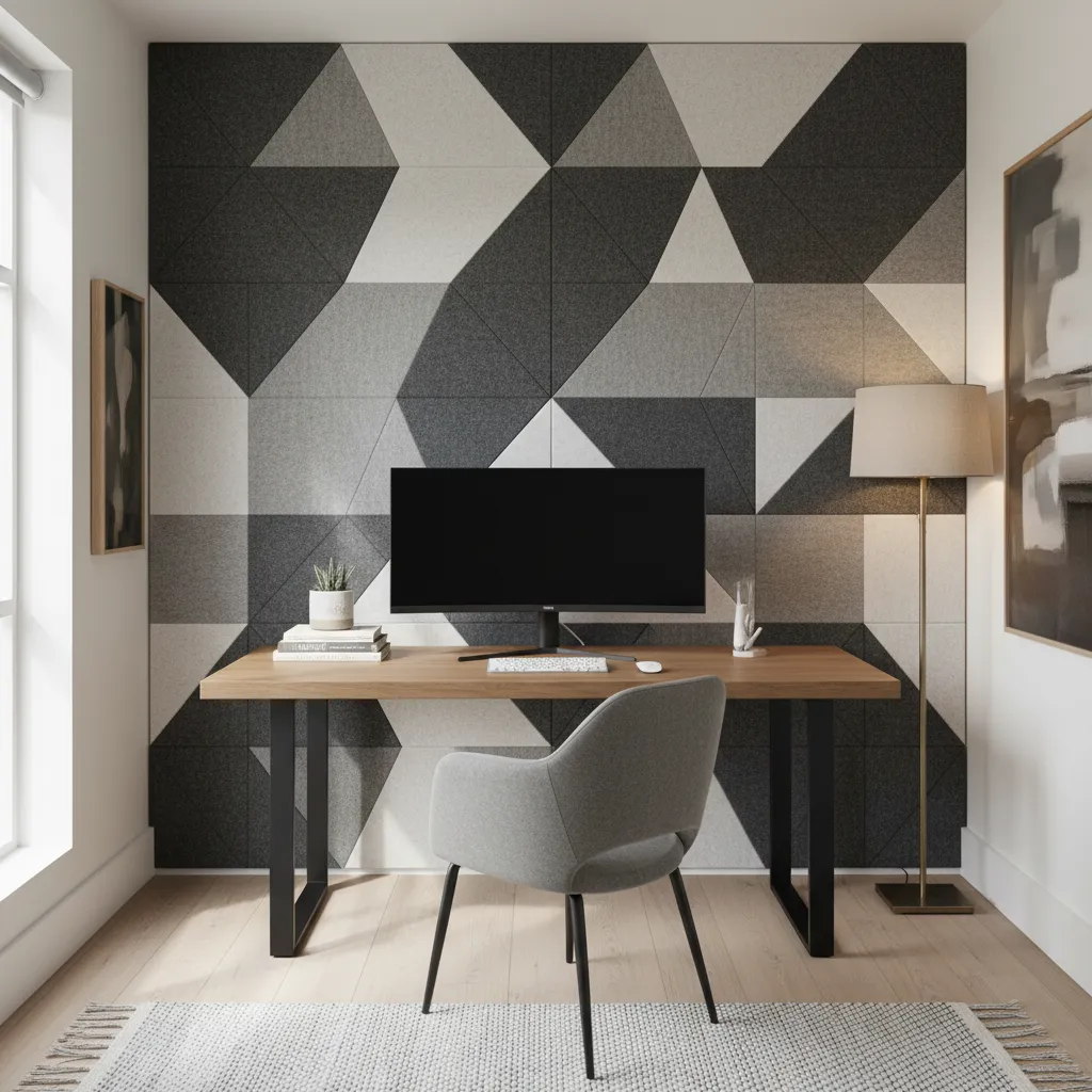 Paneles acústicos decorativos en oficina doméstica