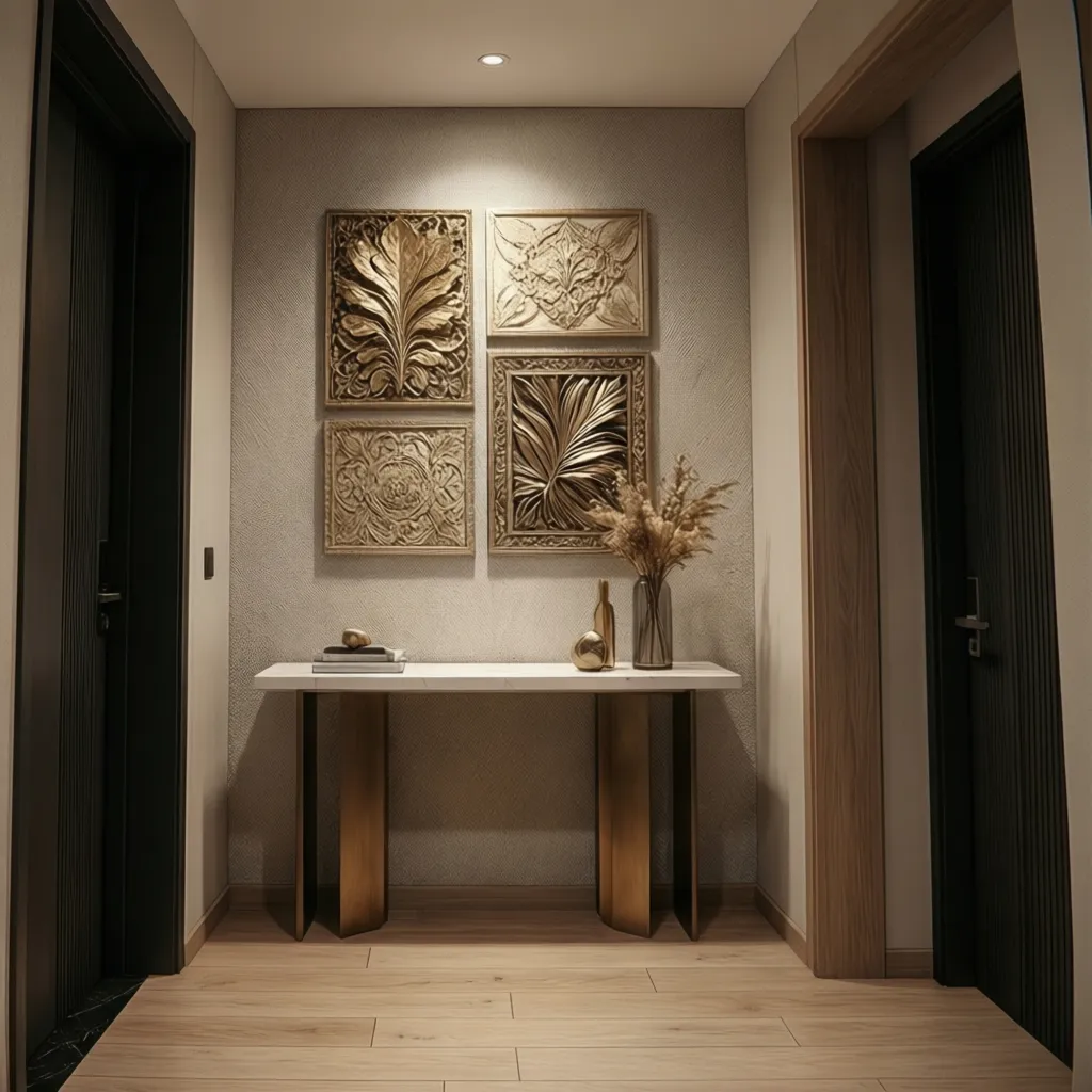 Recibidor moderno con panel decorativo de pared