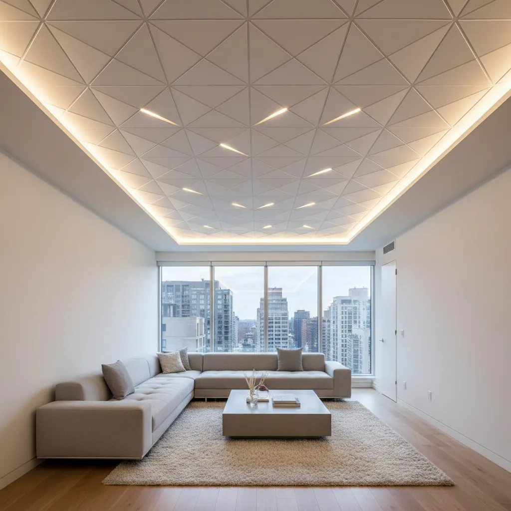 Techo decorativo con paneles 3D blancos