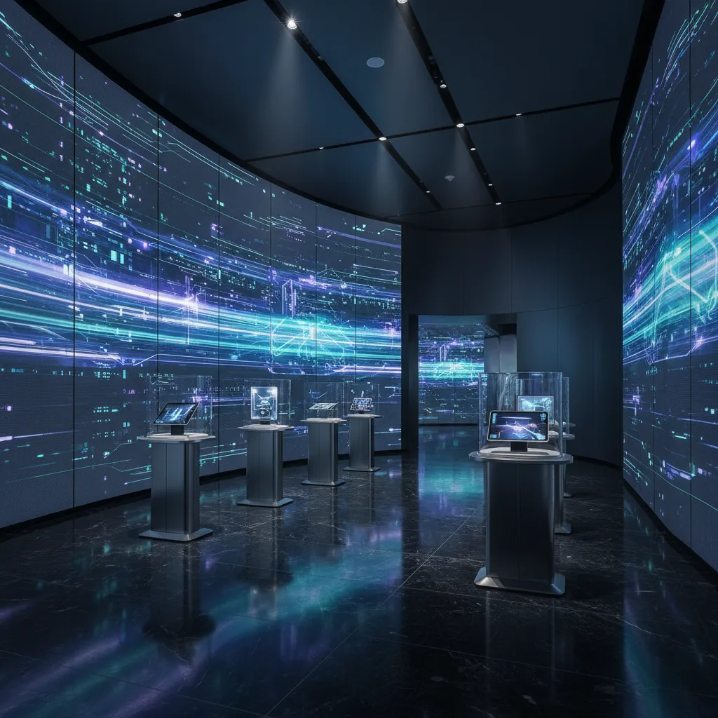 Pantallas LED integradas en la arquitectura de un showroom tecnológico