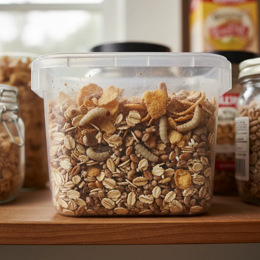 Pantry moth larvae inside stored grain and cereal