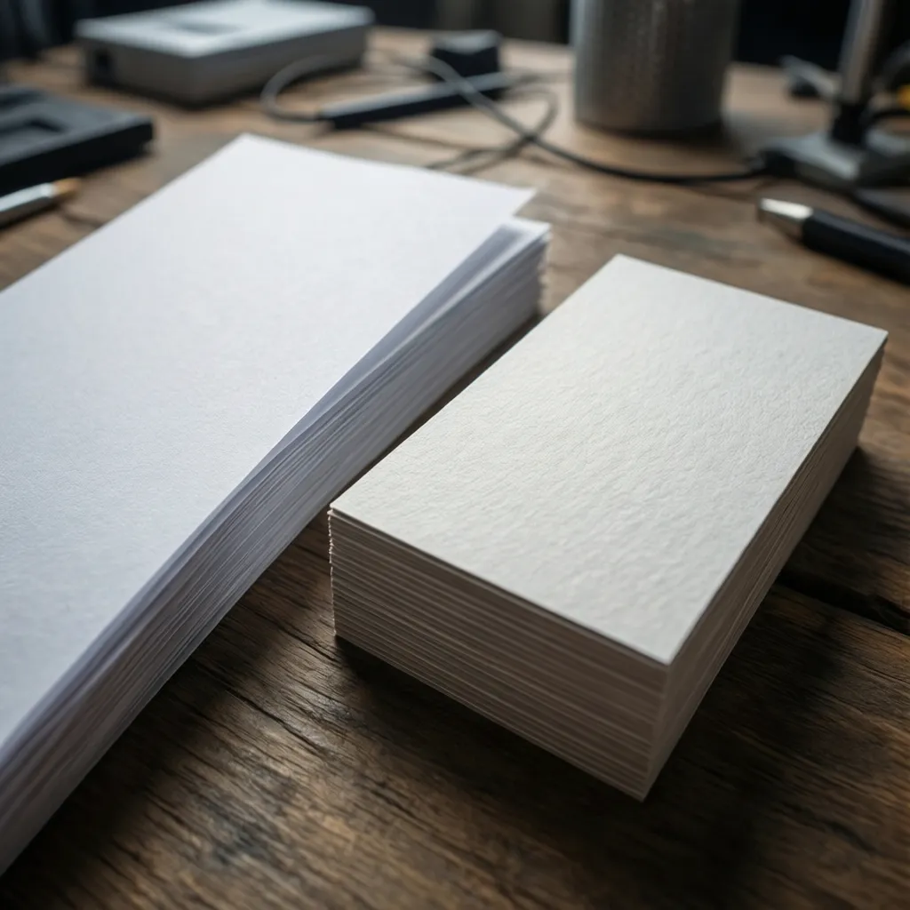 Comparación entre papel fino y cartulina gruesa para tarjetas de visita