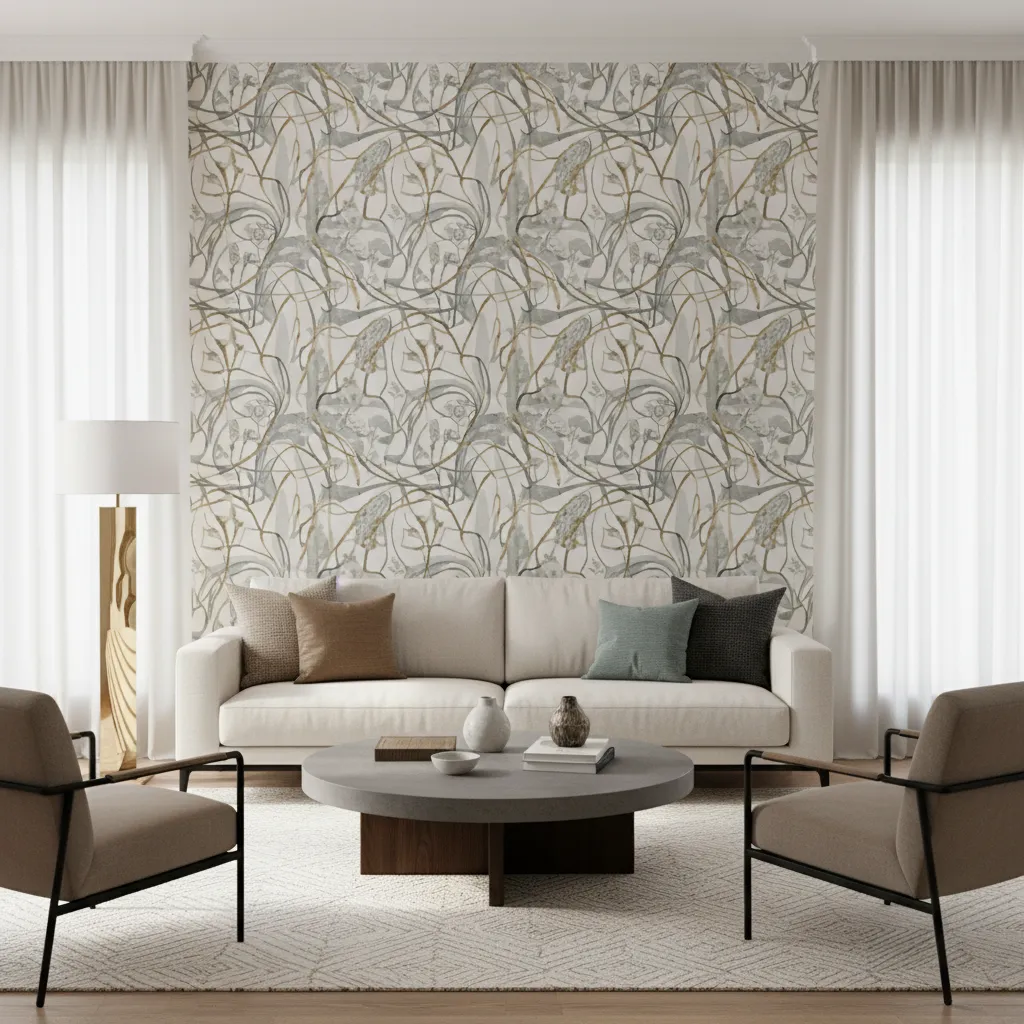 Papel pintado moderno en pared de acento del salón