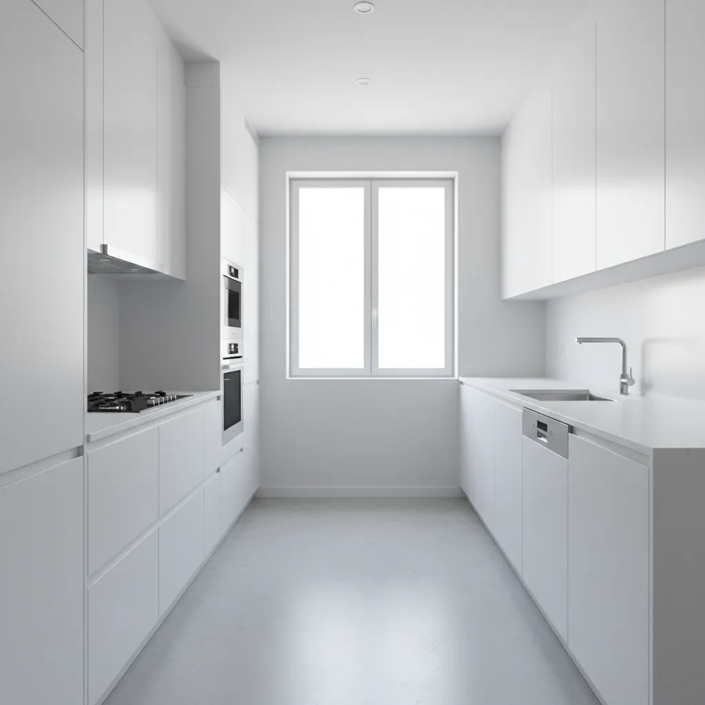 parallel modular kitchen layout showing efficient cooking workflow